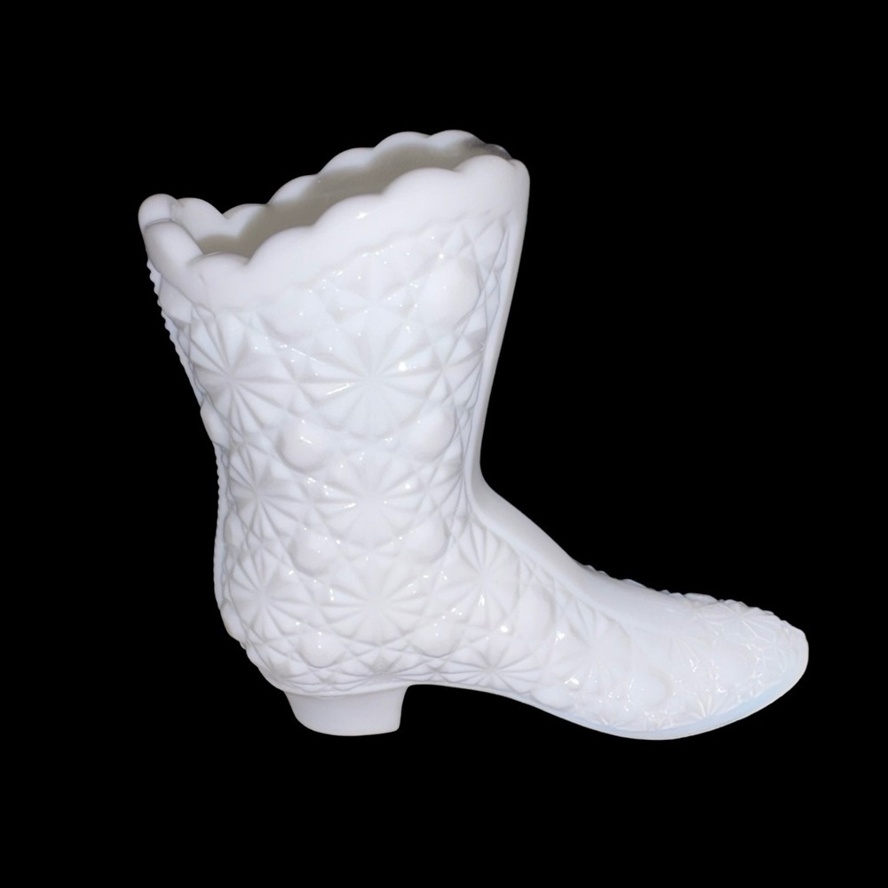 Vintage Fenton Milk Glass Victorian Boot (Vase) - Picture 2 of 11